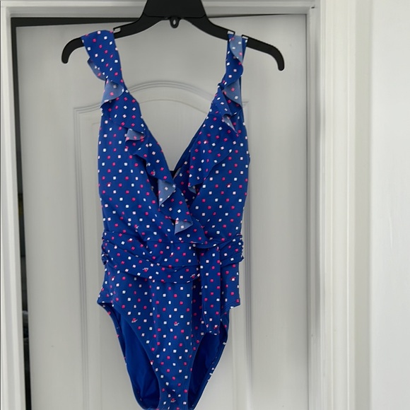 Lilly Pulitzer Delphine Borealis Blue Lilly Squared One Piece Swimsuit sz 8 - Picture 6 of 7